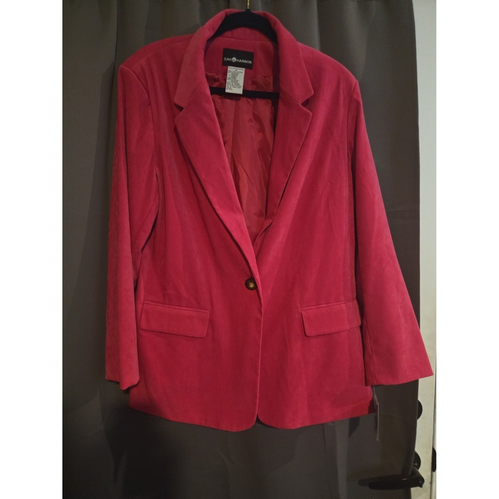 Sag Harbor Faux Suede Blazer Pink Button Front Jacket Size 14 NWT